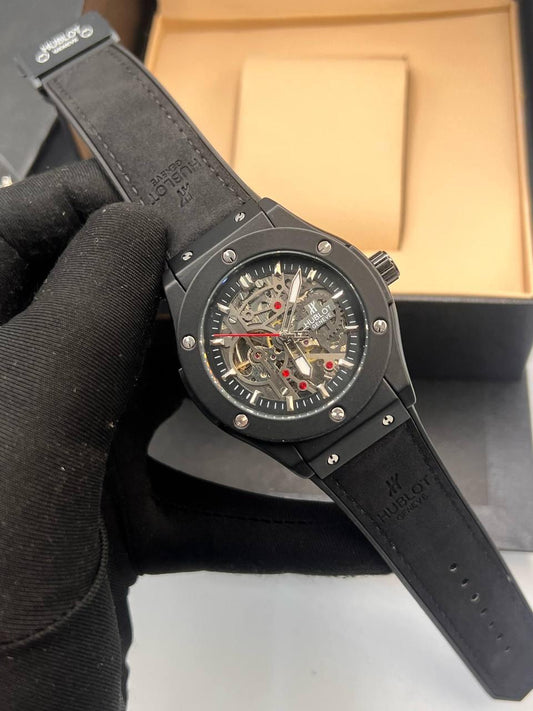 Hublot Classic Fusion Aerofusion Titanium automatic watch with skeleton dial, rubber and leather strap 45 mm