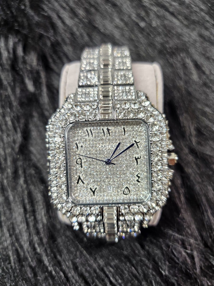 Hip Hop Iced-Out Watch For Men Fashion Date Styling Water Resistant Quartz Wristwatch With Stainless Steel Band, Luxury Jewelry Watch 202